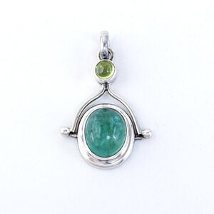 Vintage Sterling Silver 925 Emerald and Peridot Oval Drop Design Pendant